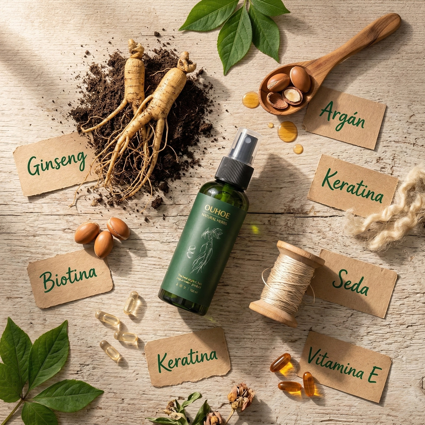 Elixir OUHOE 100ml con Ginseng – Crecimiento Capilar, Fortalecimiento y Control de Caída